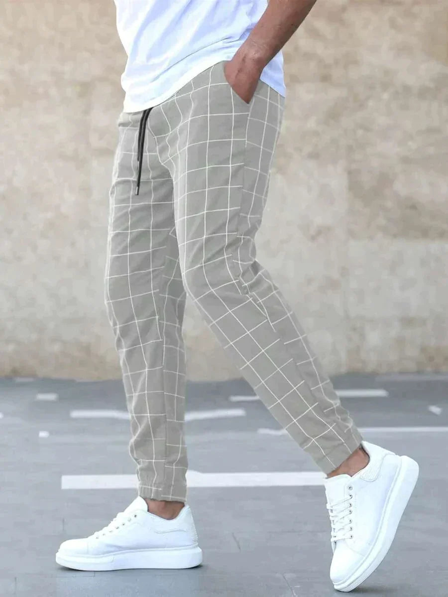 Vibonanza | Geruite Heren Slim Fit Broek Grijs