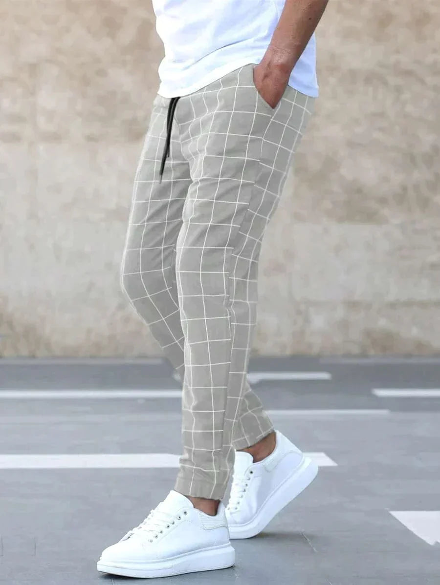Vibonanza | Geruite Heren Slim Fit Broek Grijs