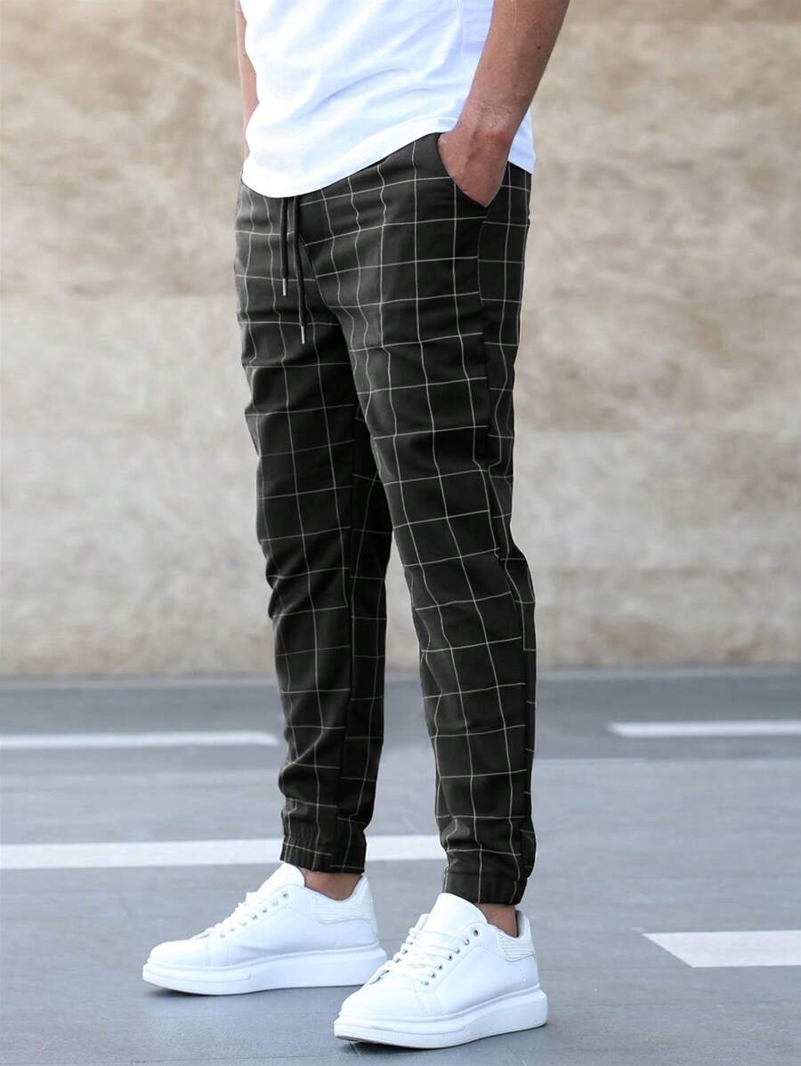 Vibonanza | Geruite Heren Slim Fit Broek Grijs