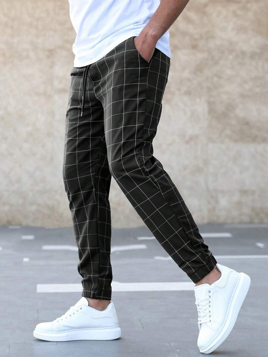 Vibonanza | Geruite Heren Slim Fit Broek Grijs