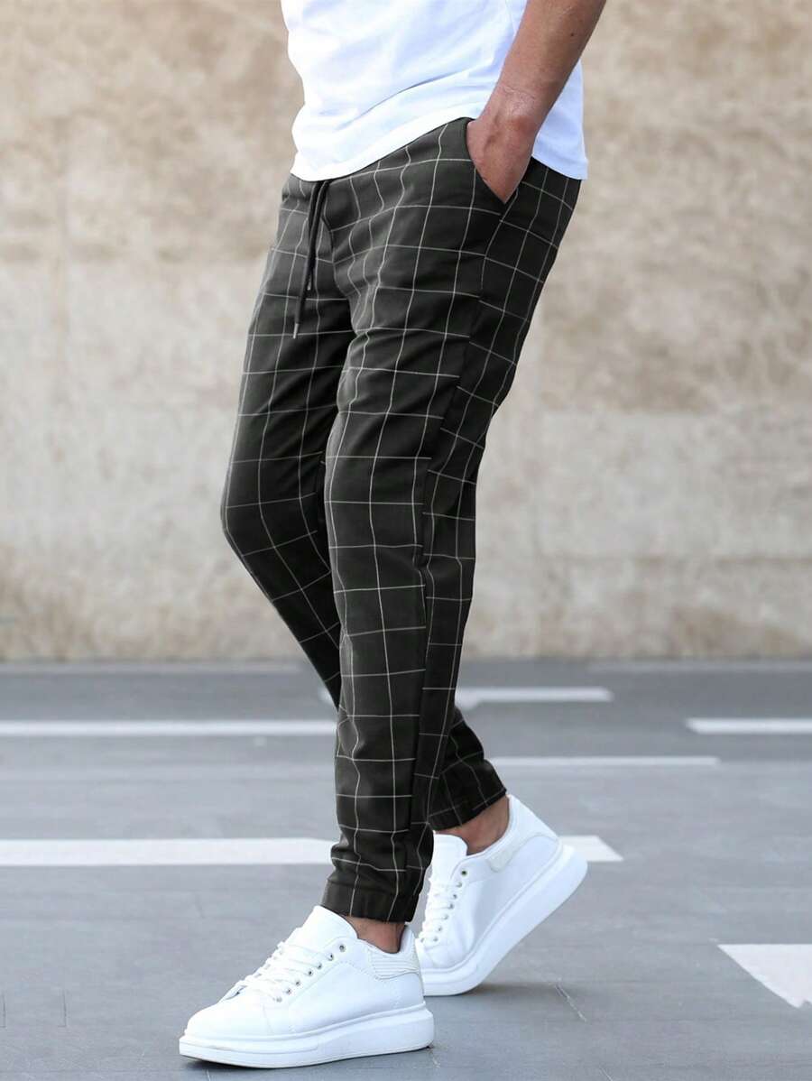 Vibonanza | Geruite Heren Slim Fit Broek Grijs