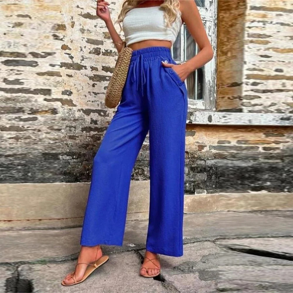 Vibonanza | Dames Zomerbroek Elastische Taille Brede Pijpen