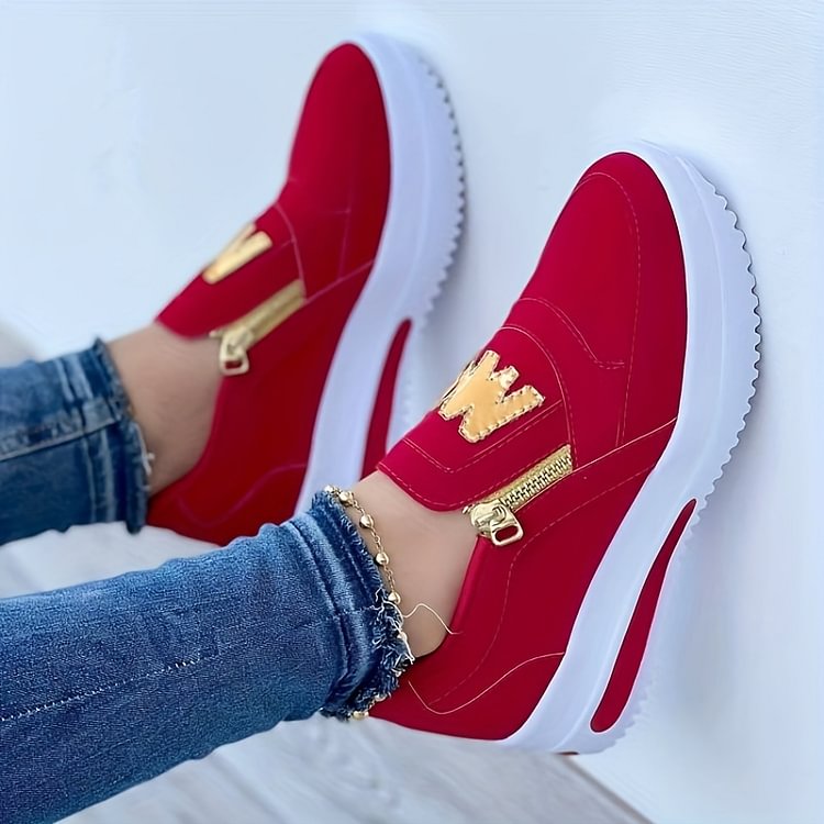 Vibonanza | Rode Orthopedische Sneakers met Gouden Rits