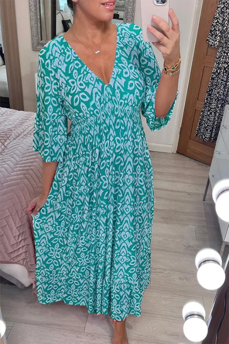 Vibonanza | Maxi Jurk V-hals Bohemian Driekwart Mouw