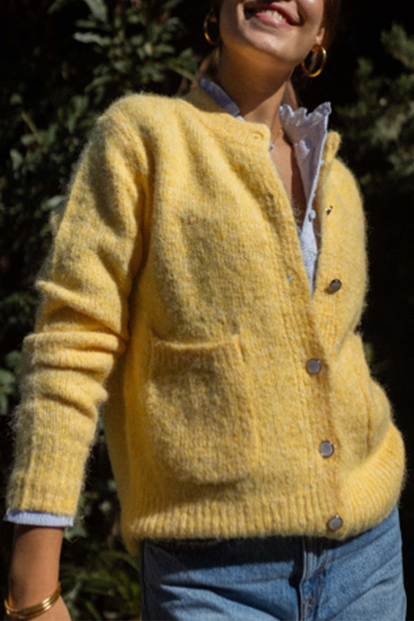 Vibonanza | Roze Cardigan met Knopen en Zakken