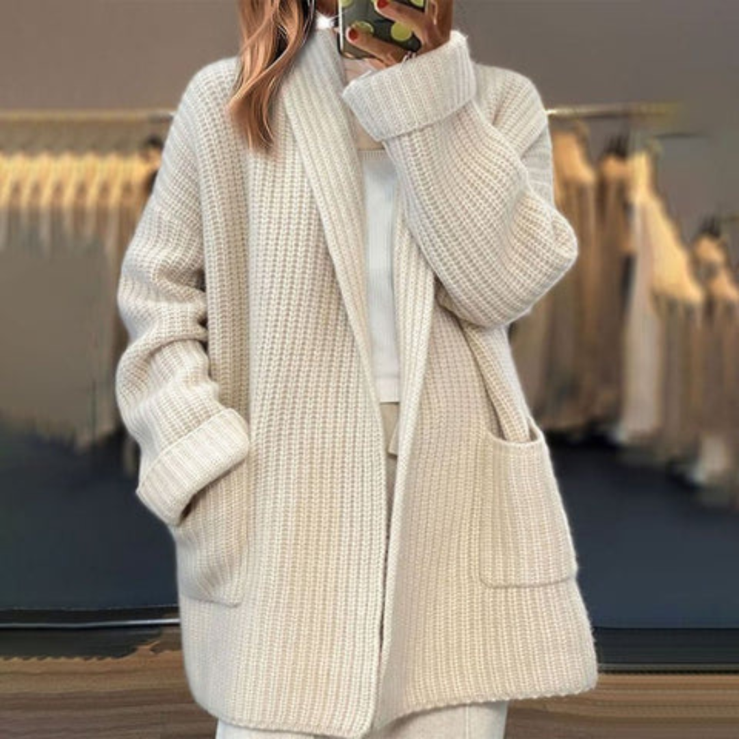 Vibonanza | Oversized Gebreid Vest Lange Mouw Neutraal