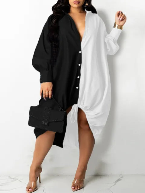 Vibonanza | Plus-Size Jurk Lange Mouwen Patchwork