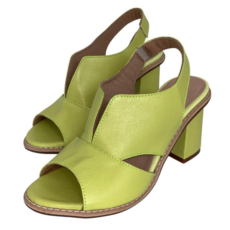 Vibonanza | Leren Dames Slingback Sandalen met Blokhak Bruin