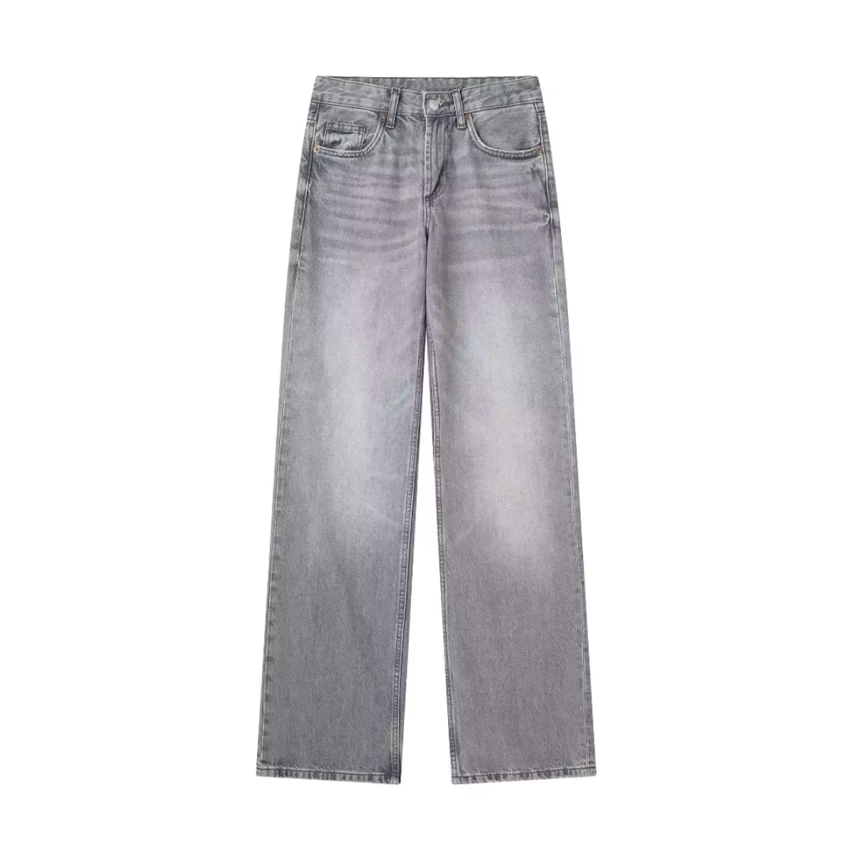 Vibonanza | Grijze Hoge Taille Jeans Rechte Pijp Dames