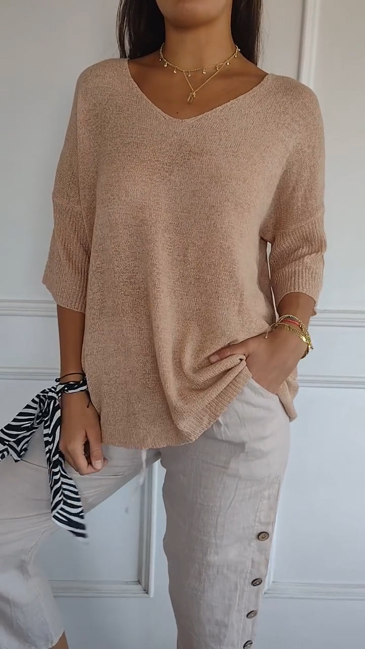 Vibonanza | Dames Gebreide V-hals Trui Koraal