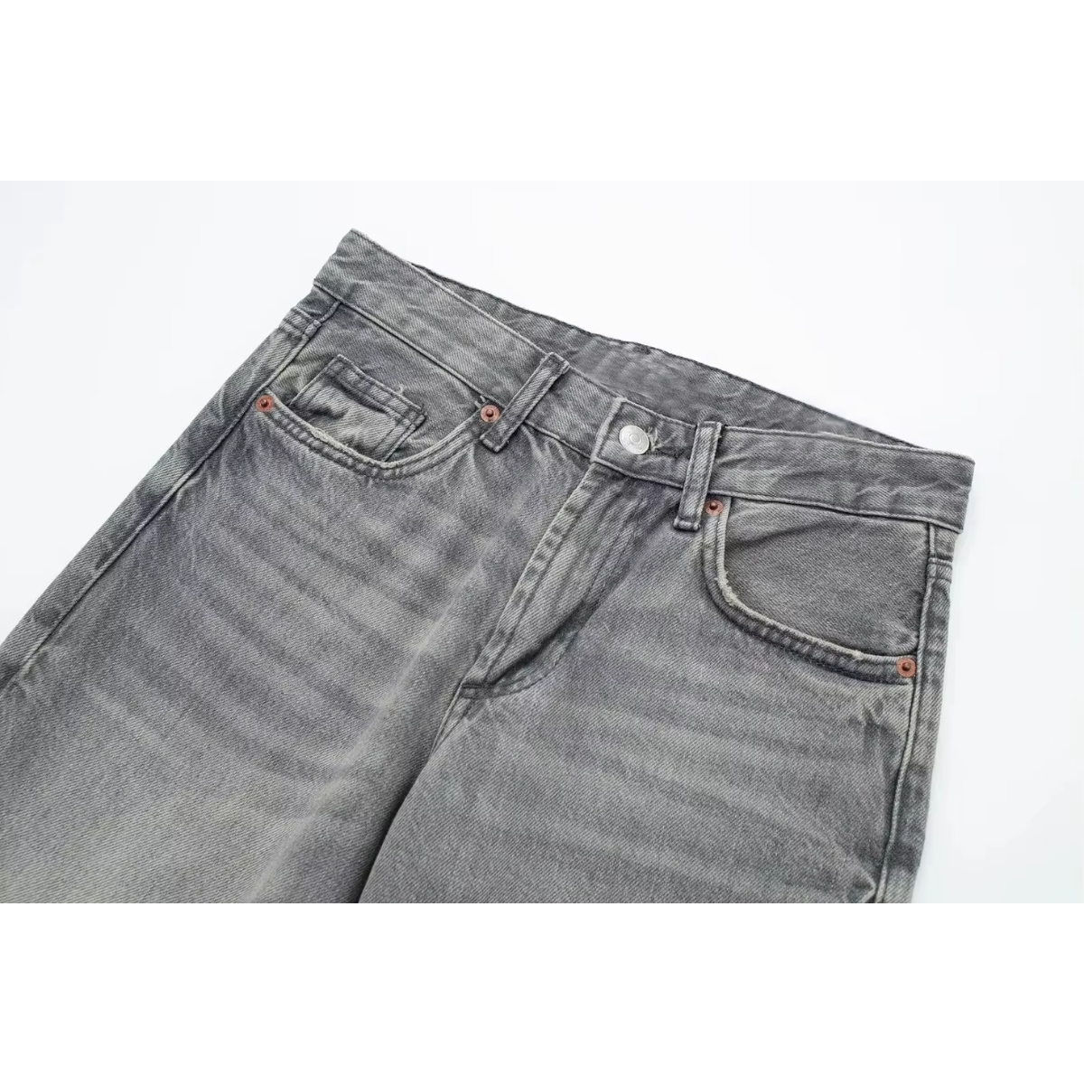 Vibonanza | Grijze Hoge Taille Jeans Rechte Pijp Dames