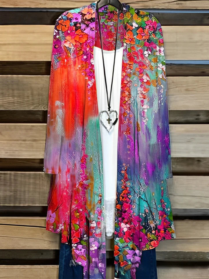 Vibonanza | Artistiek Kimono-Style Vest met Bloemenprint
