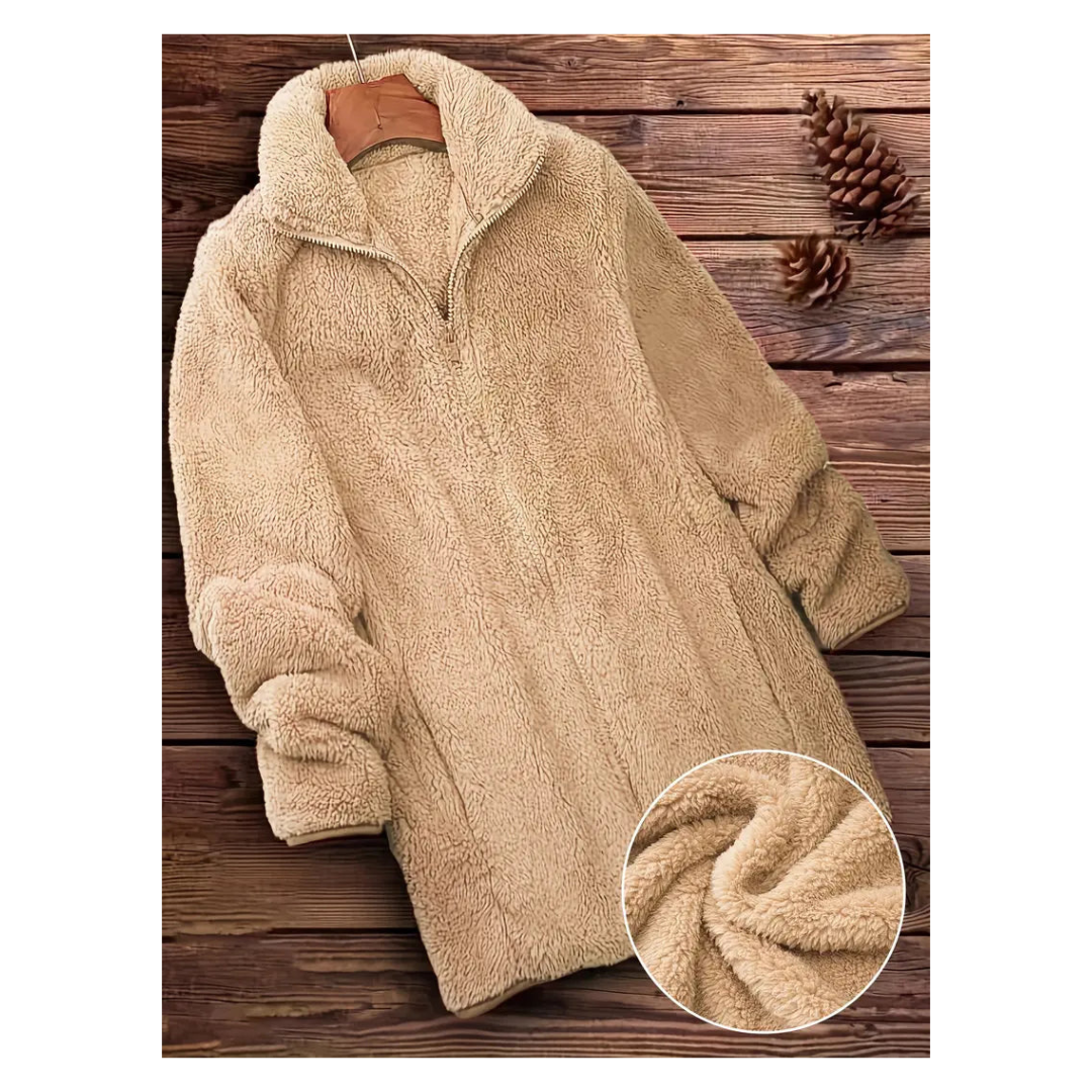 Vibonanza | Dames Lange Winterjas Teddy met Ritssluiting