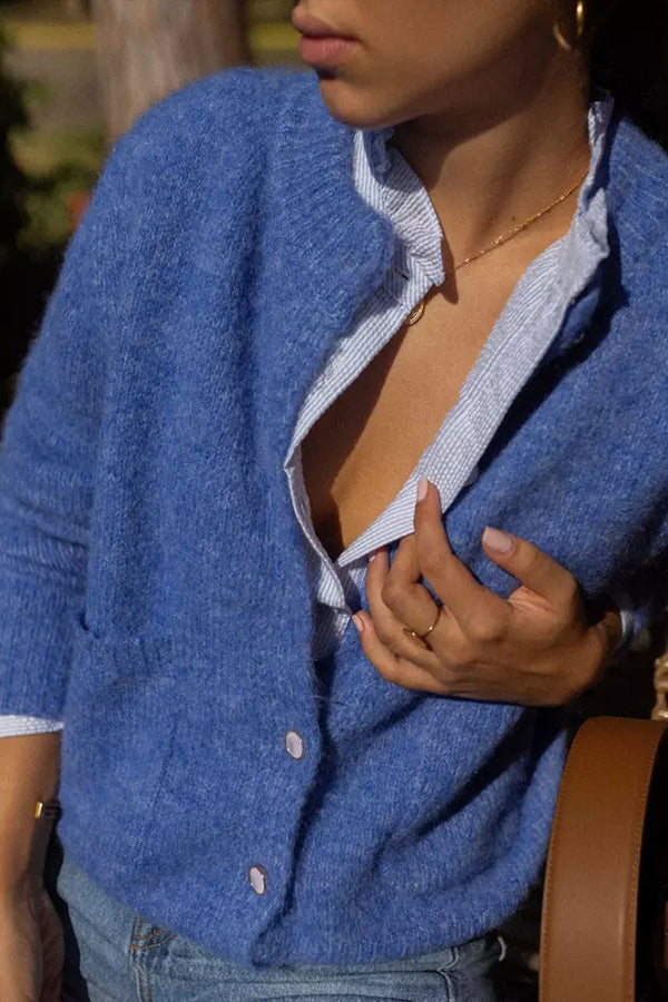 Vibonanza | Roze Cardigan met Knopen en Zakken