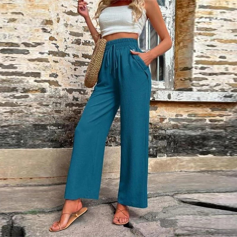 Vibonanza | Dames Zomerbroek Elastische Taille Brede Pijpen