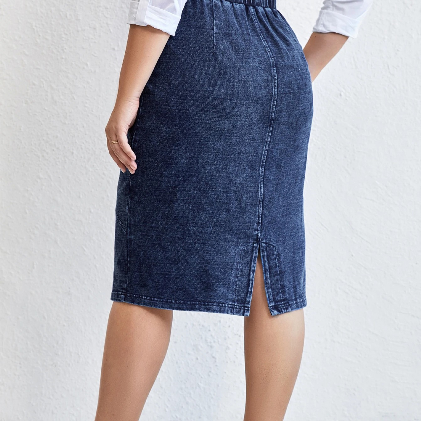 Vibonanza | Middellange Denim Potloodrok Hoge Taille