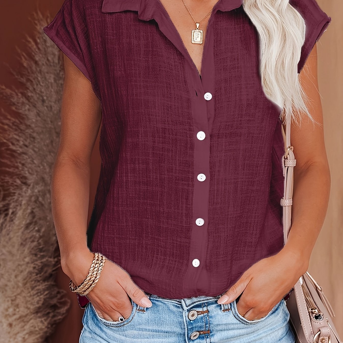 Vibonanza | Dames Blouse Korte Mouw Katoen Linnen