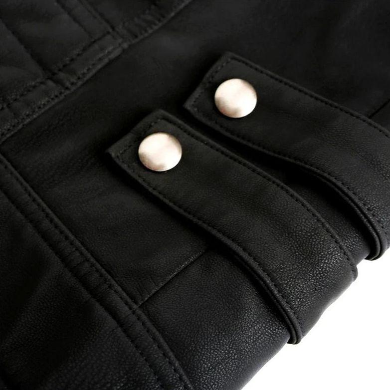 Vibonanza | Leren Bikerjack Heren Zwart Met Rode Strepen