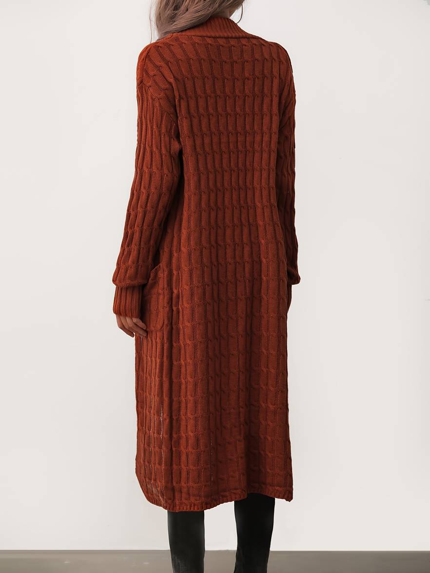 Vibonanza | Dames Lange Bruine Kabelpatroon Cardigan