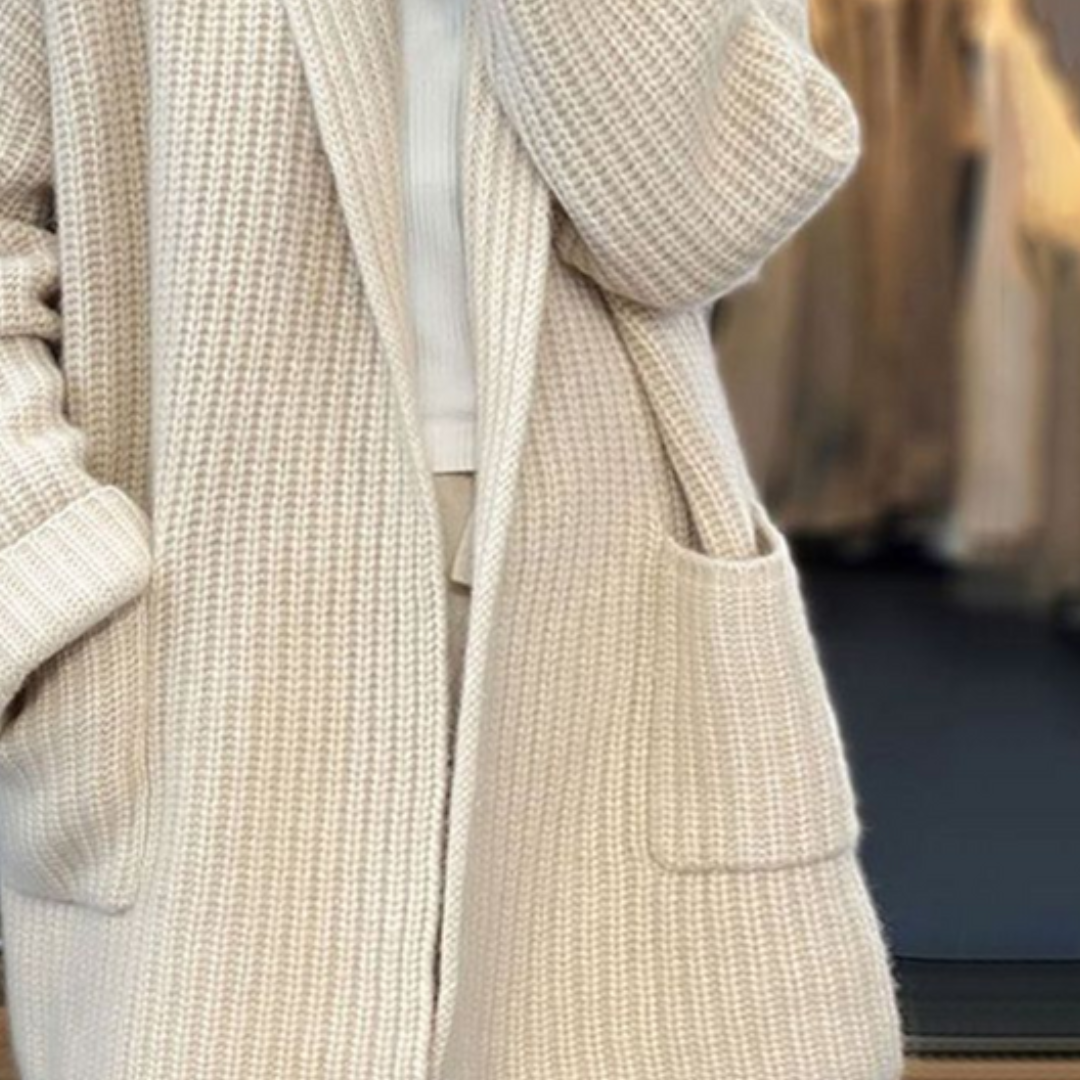 Vibonanza | Oversized Gebreid Vest Lange Mouw Neutraal