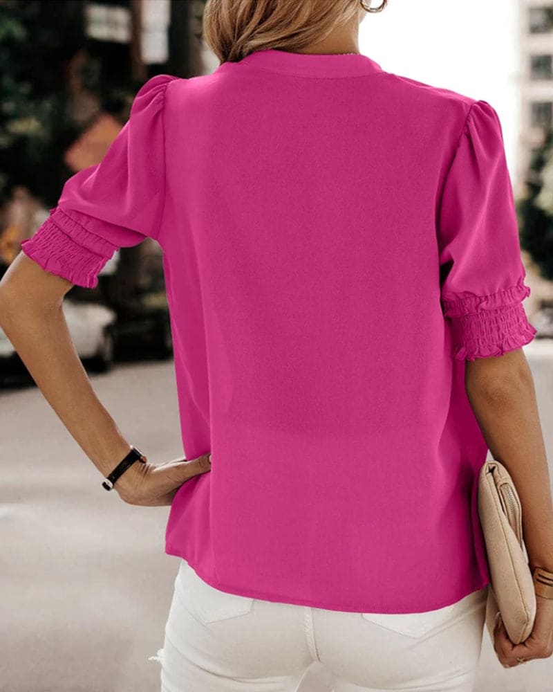 Vibonanza | Damesblouse Korte Mouw V-Hals Chiffon Effen