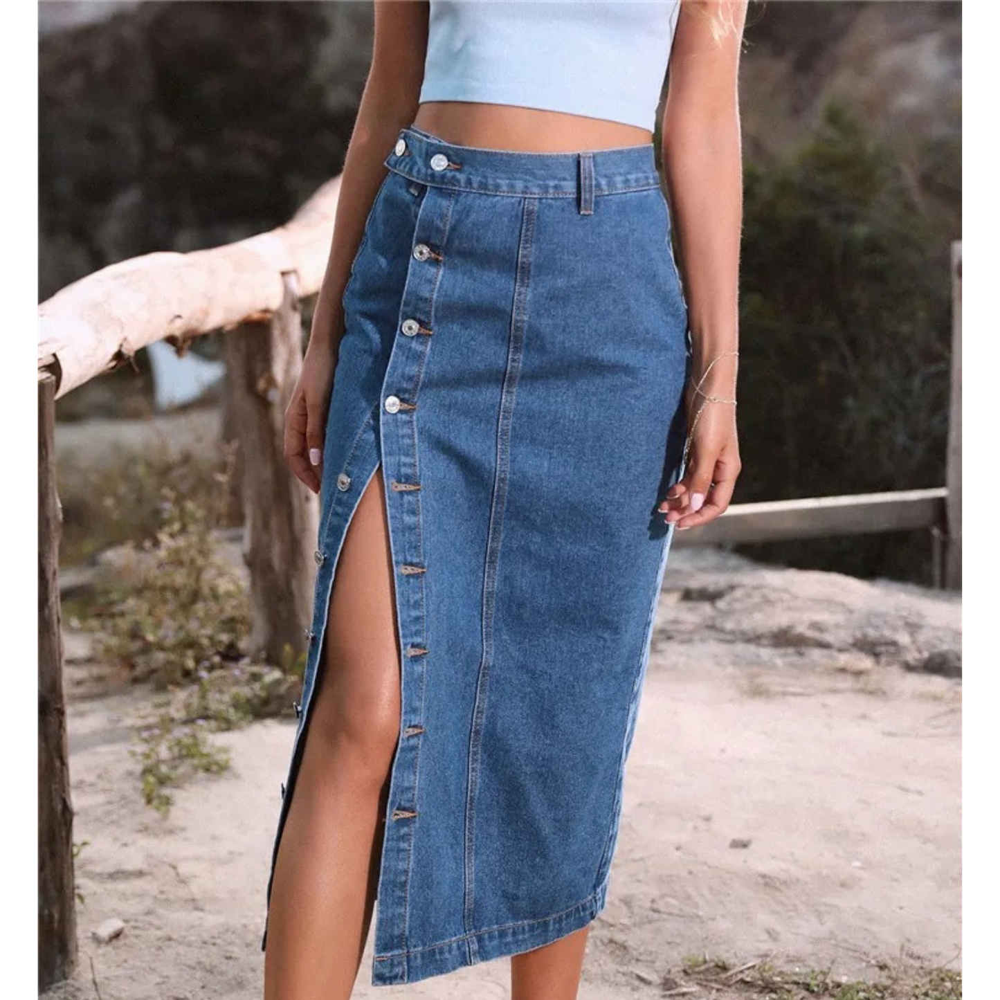 Vibonanza | Dames Zwarte Denim A-lijn Rok