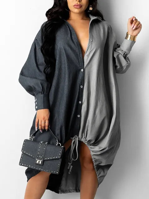 Vibonanza | Plus-Size Jurk Lange Mouwen Patchwork