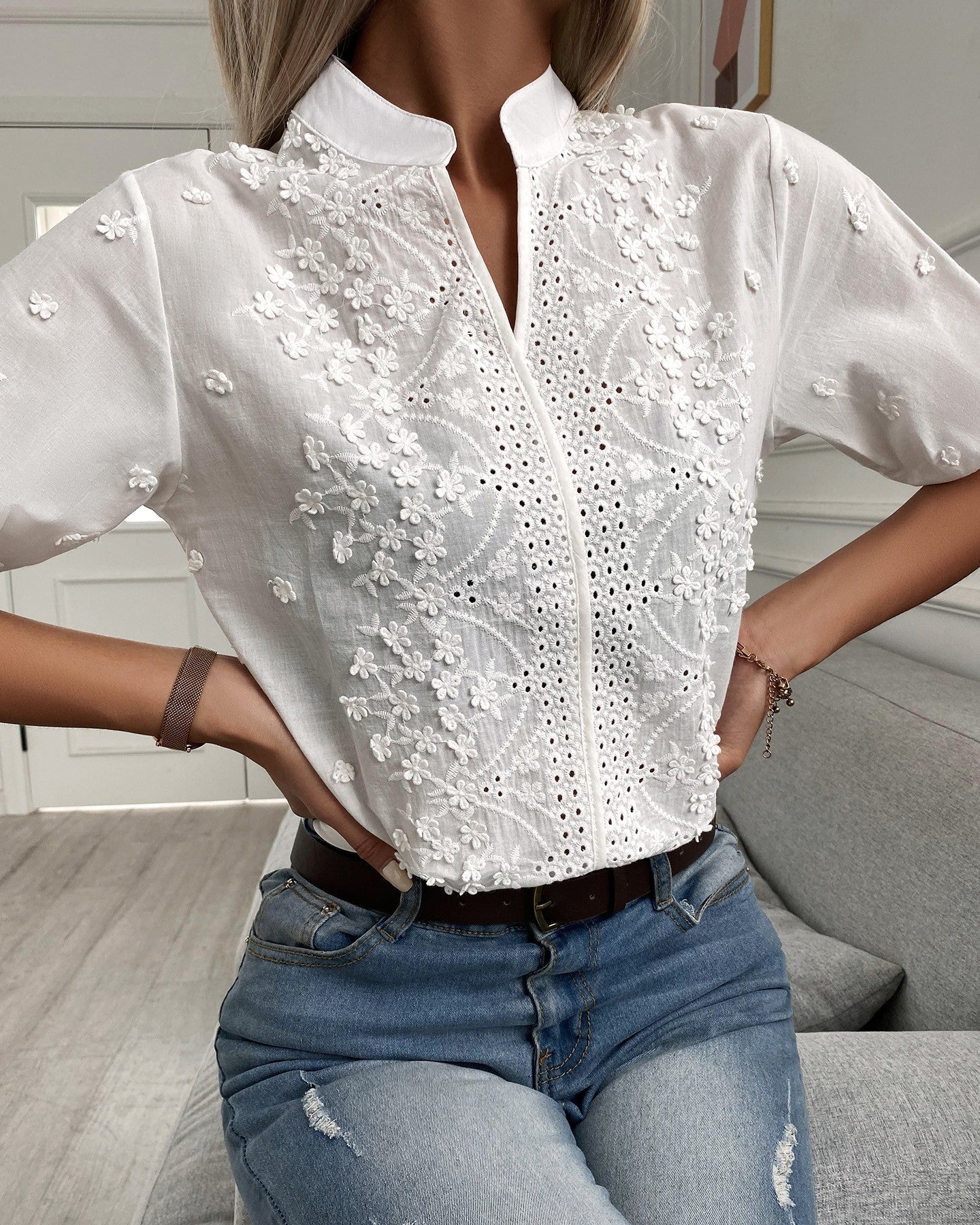 Vibonanza | Elegante Damesblouse Korte Mouw V-hals