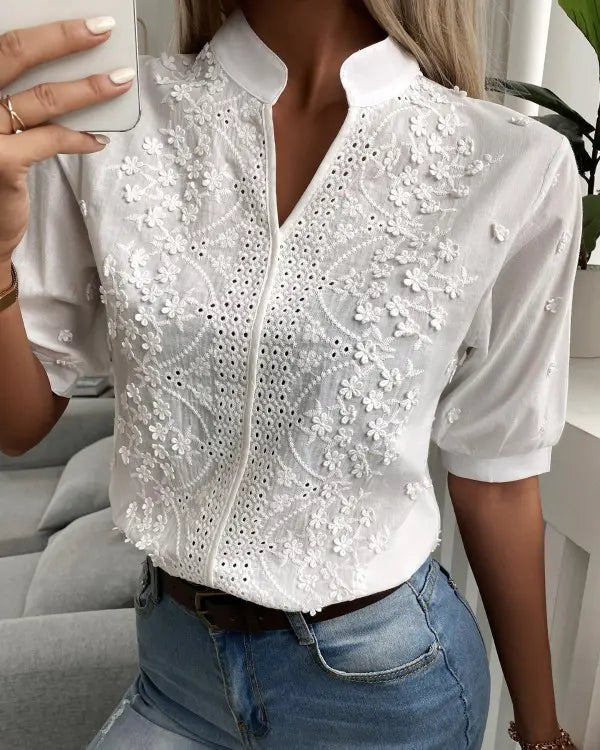 Vibonanza | Elegante Damesblouse Korte Mouw V-hals