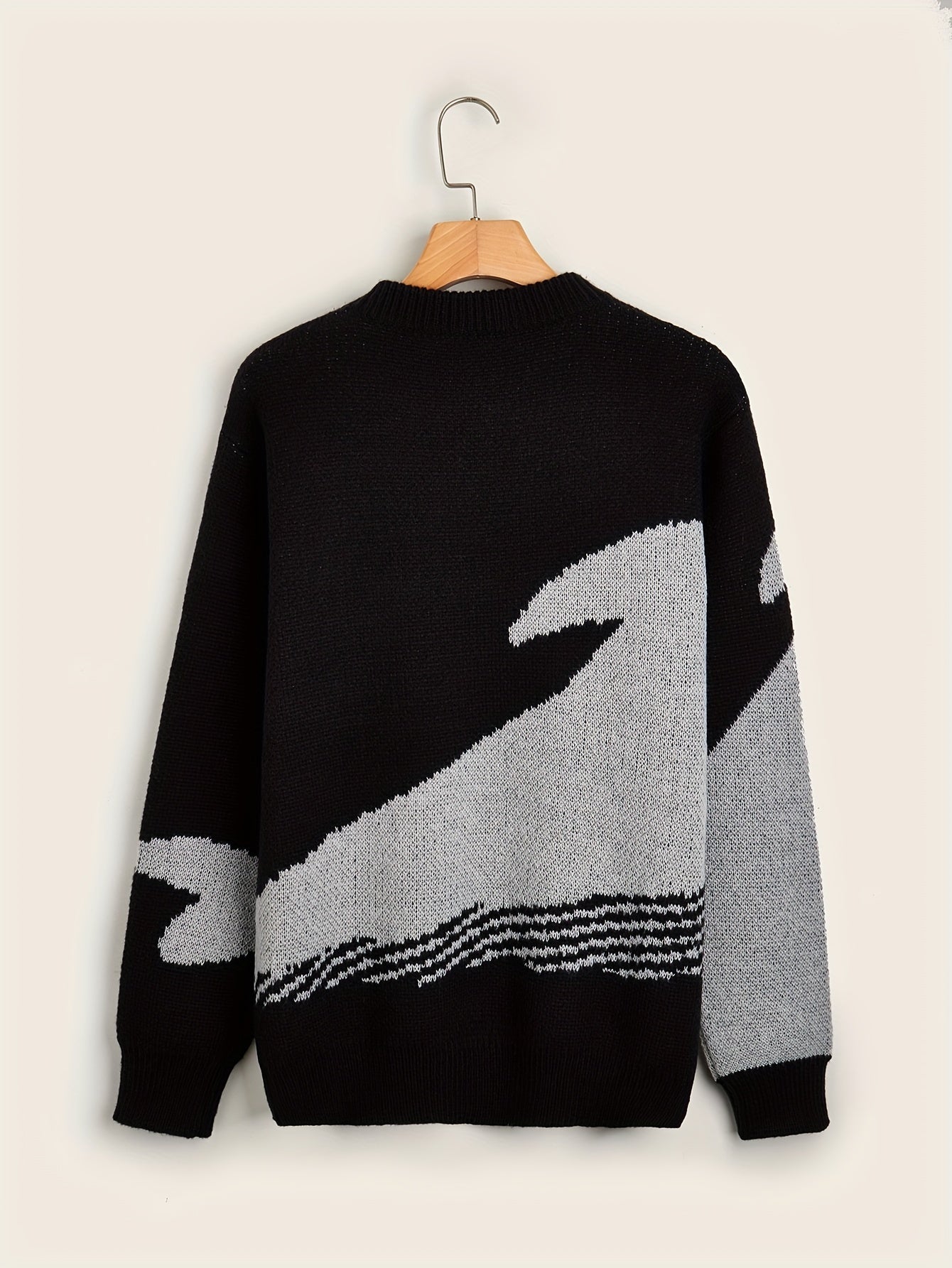 Vibonanza | Heren Wol Trui met Cartoon Walvis Print