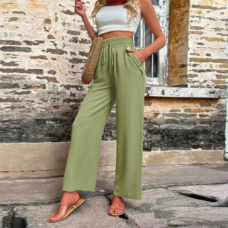 Vibonanza | Dames Zomerbroek Elastische Taille Brede Pijpen