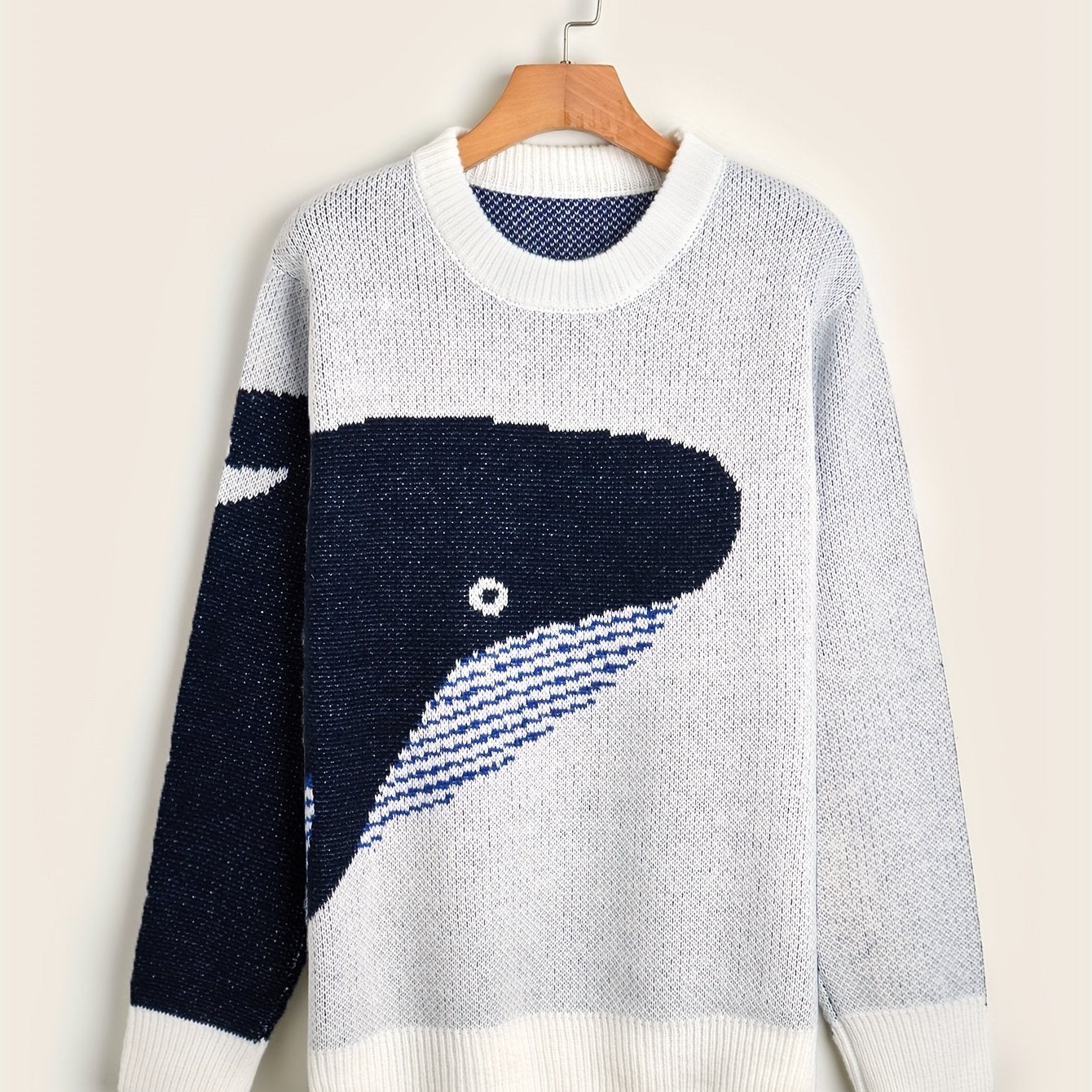 Vibonanza | Heren Wol Trui met Cartoon Walvis Print