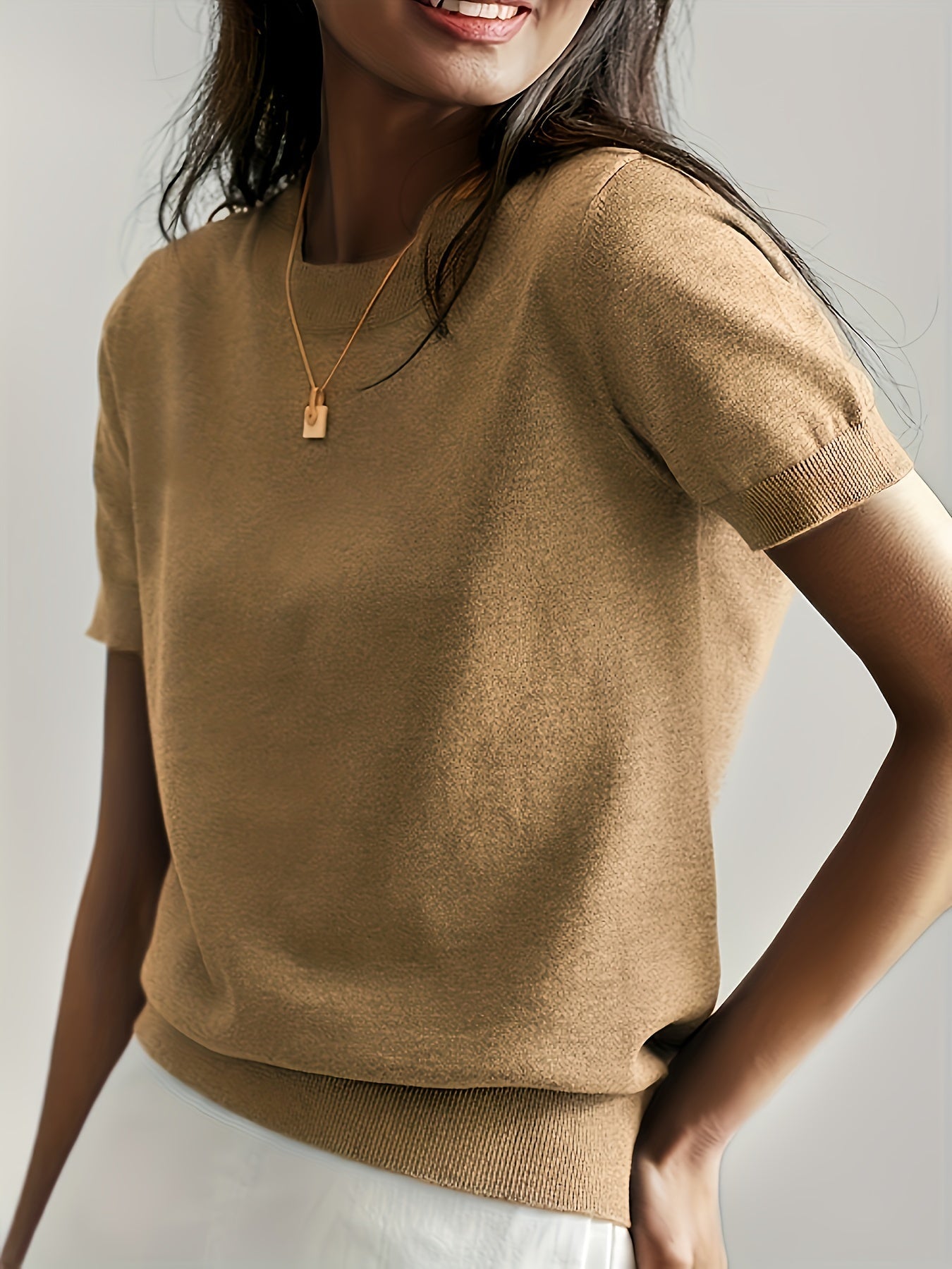 Vibonanza | Grijze T-shirt met Korte Mouw en Zomerstof