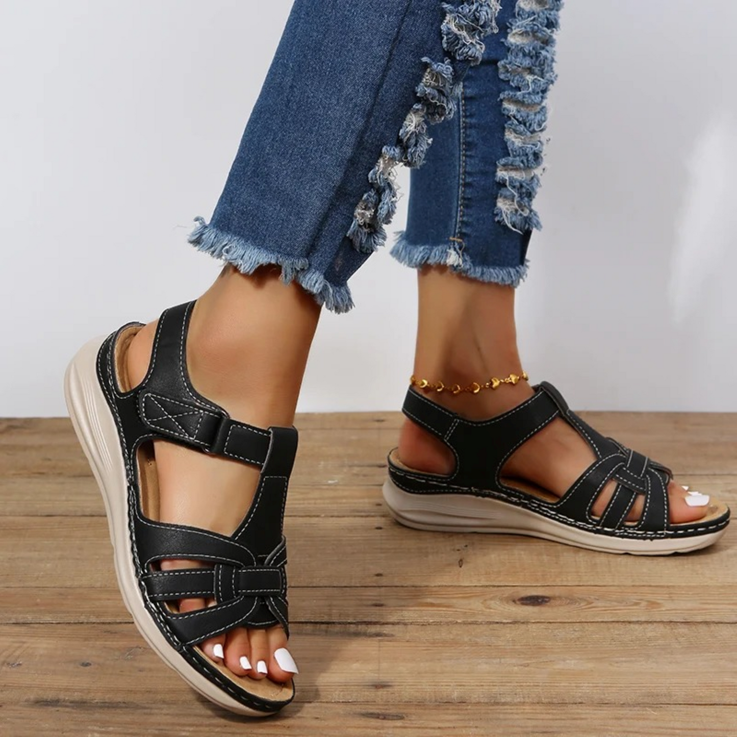 Vibonanza | Dames Suède Sandalen met Verstelbare Bandjes