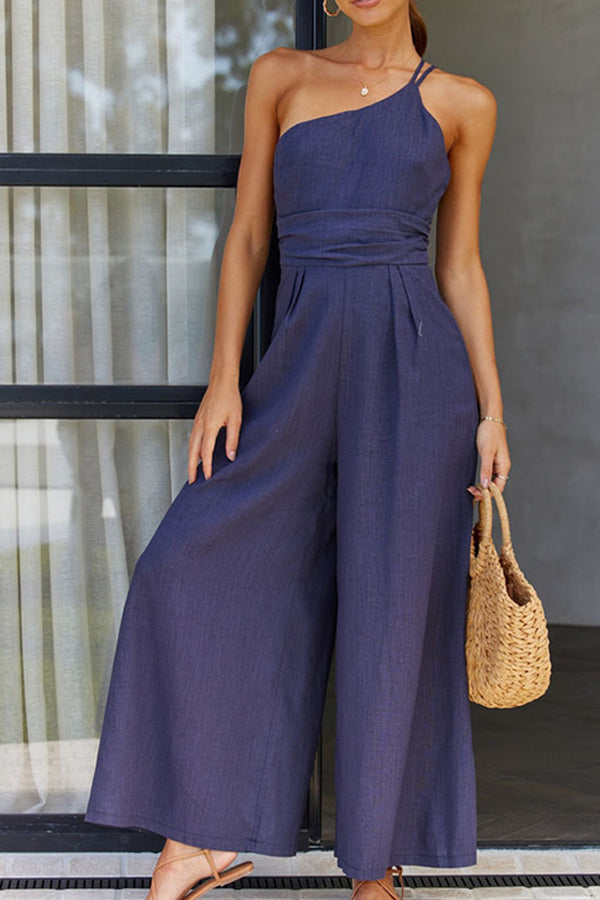 Vibonanza | Elegante Linnen Katoenen One-Shoulder Jumpsuit
