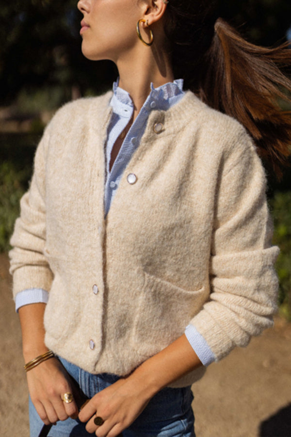 Vibonanza | Roze Cardigan met Knopen en Zakken