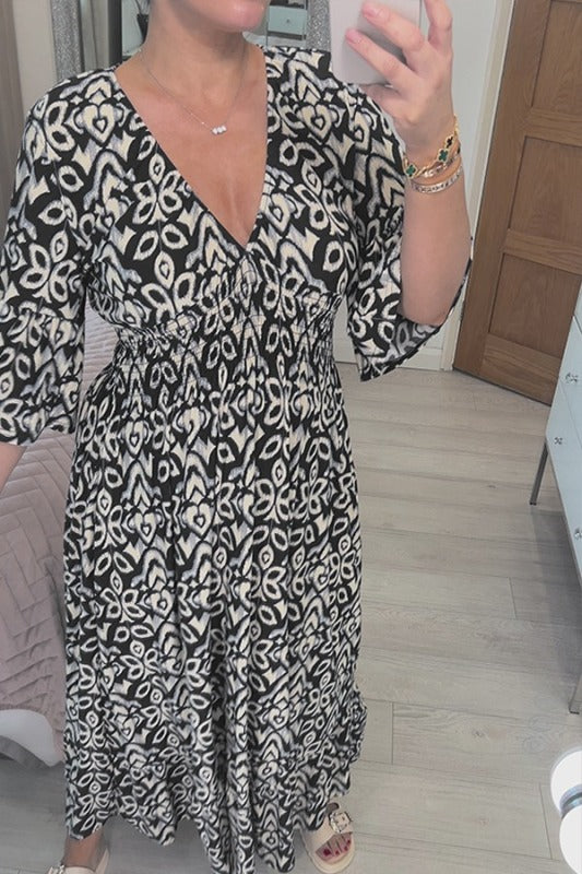 Vibonanza | Maxi Jurk V-hals Bohemian Driekwart Mouw
