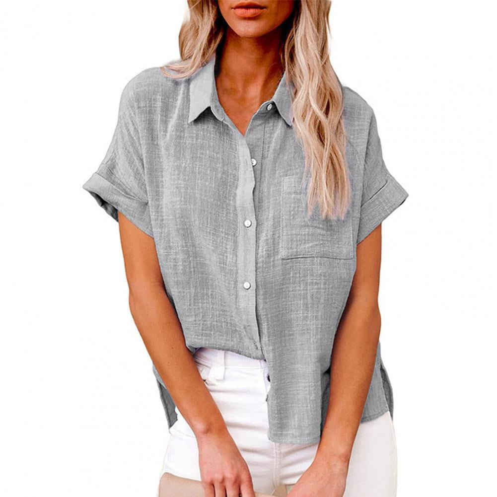 Vibonanza | Dames Zomerblouse Linnen Korte Mouw