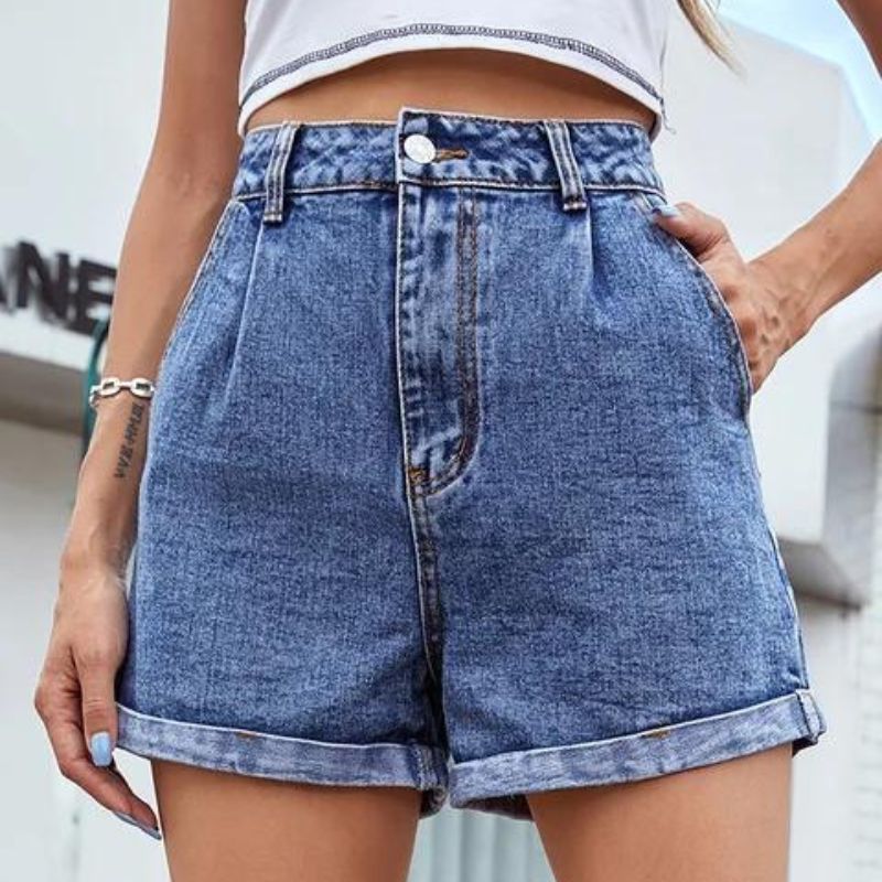 Vibonanza | Dames Denim Shorts Hoge Taille Blauw