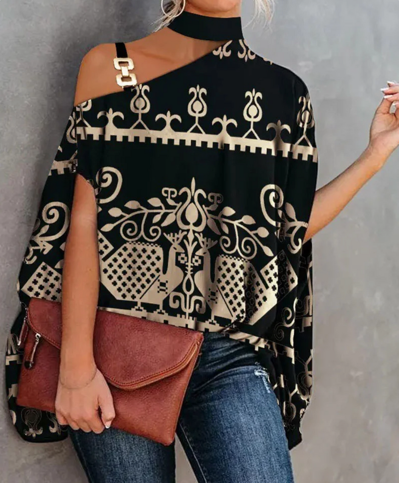 Vibonanza | Asymmetrische Vrouwentop met Geometrisch Patroon