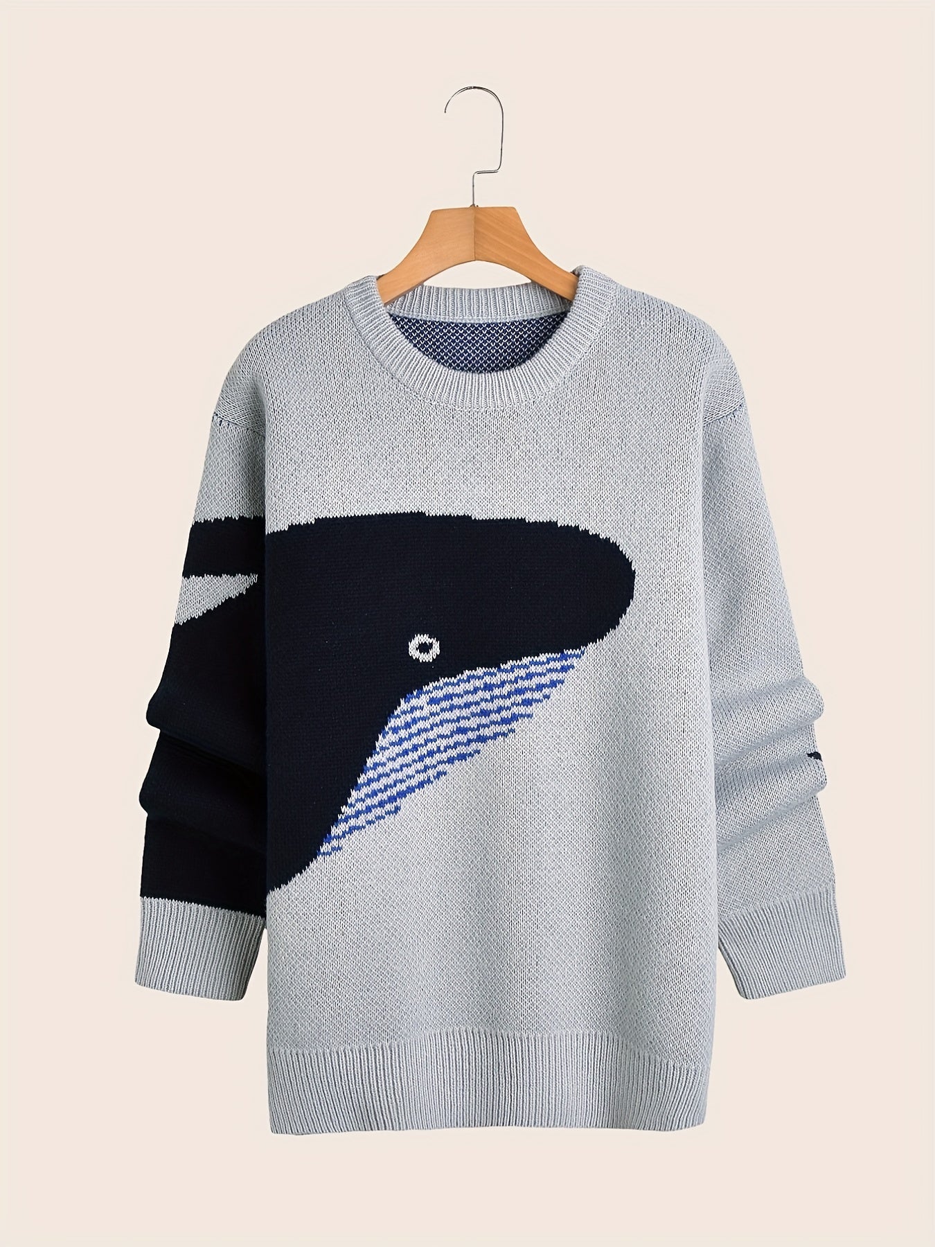 Vibonanza | Heren Wol Trui met Cartoon Walvis Print