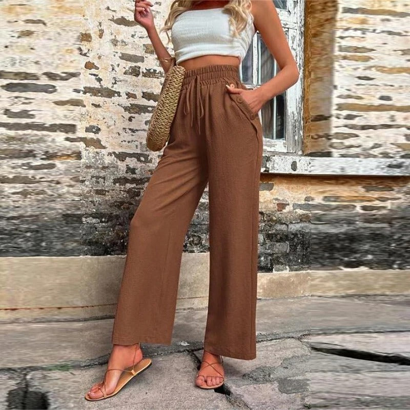 Vibonanza | Dames Zomerbroek Elastische Taille Brede Pijpen