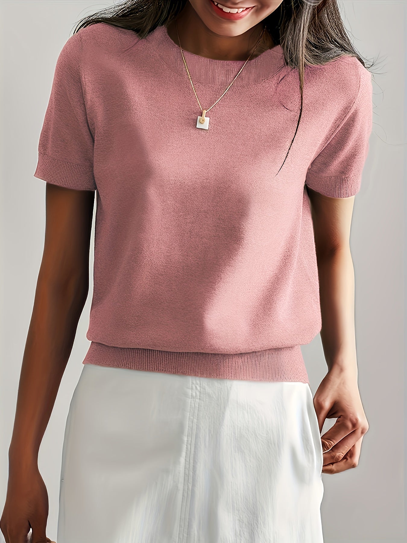 Vibonanza | Grijze T-shirt met Korte Mouw en Zomerstof