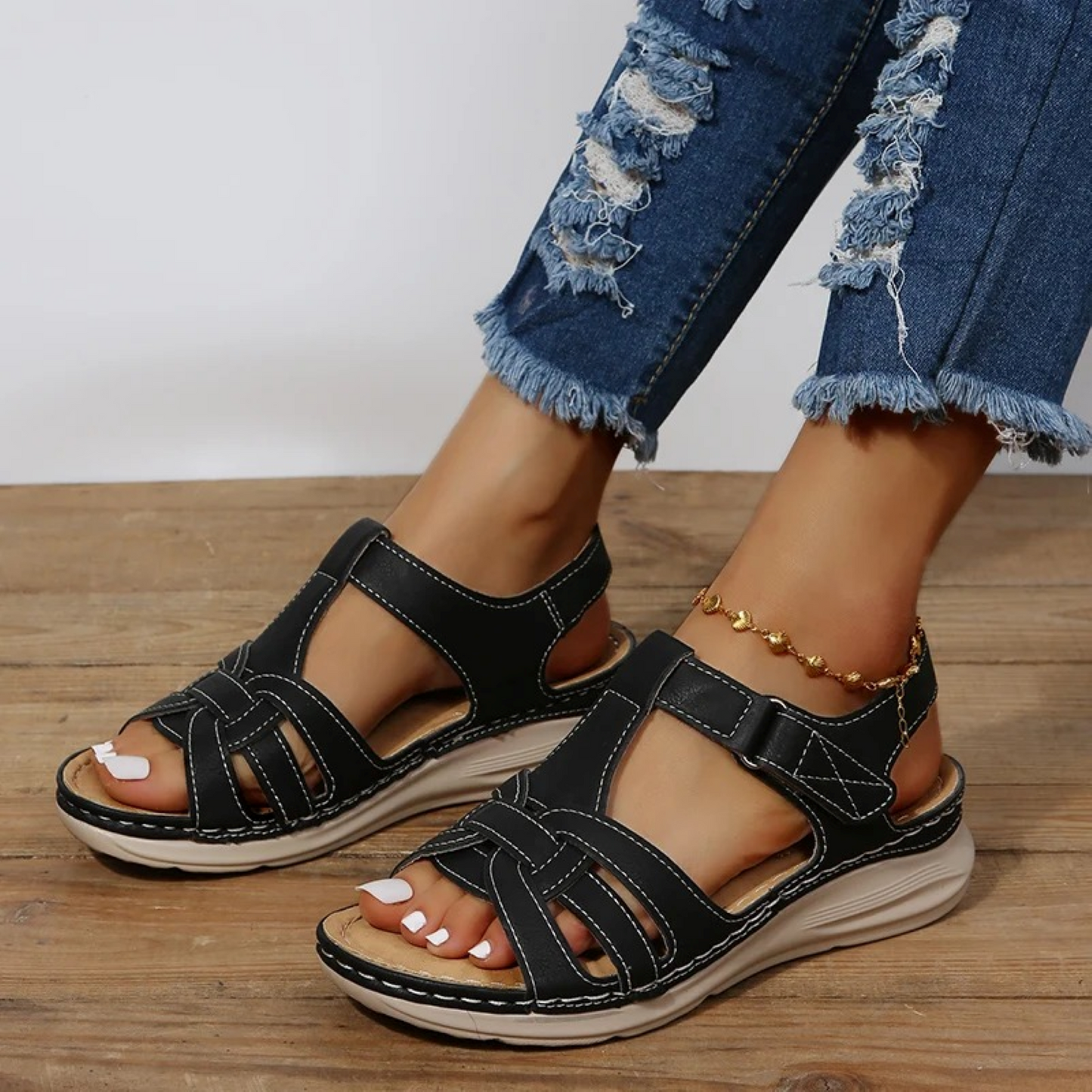 Vibonanza | Dames Suède Sandalen met Verstelbare Bandjes
