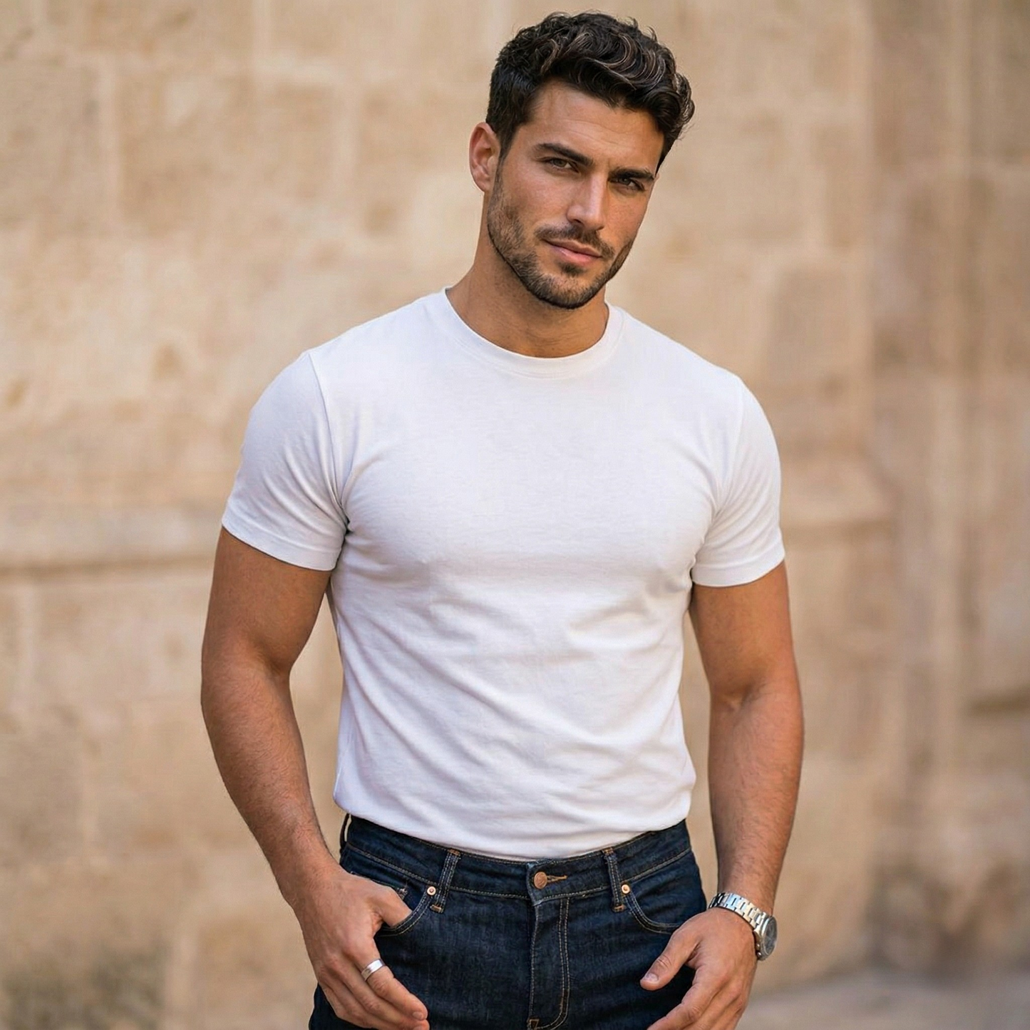 Vibonanza | Heren T-shirt Korte Mouwen Navy Blauw Katoen