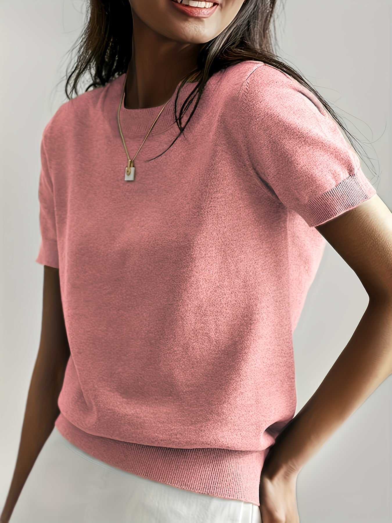 Vibonanza | Grijze T-shirt met Korte Mouw en Zomerstof