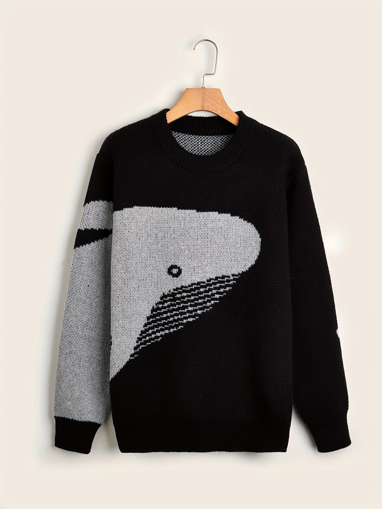 Vibonanza | Heren Wol Trui met Cartoon Walvis Print