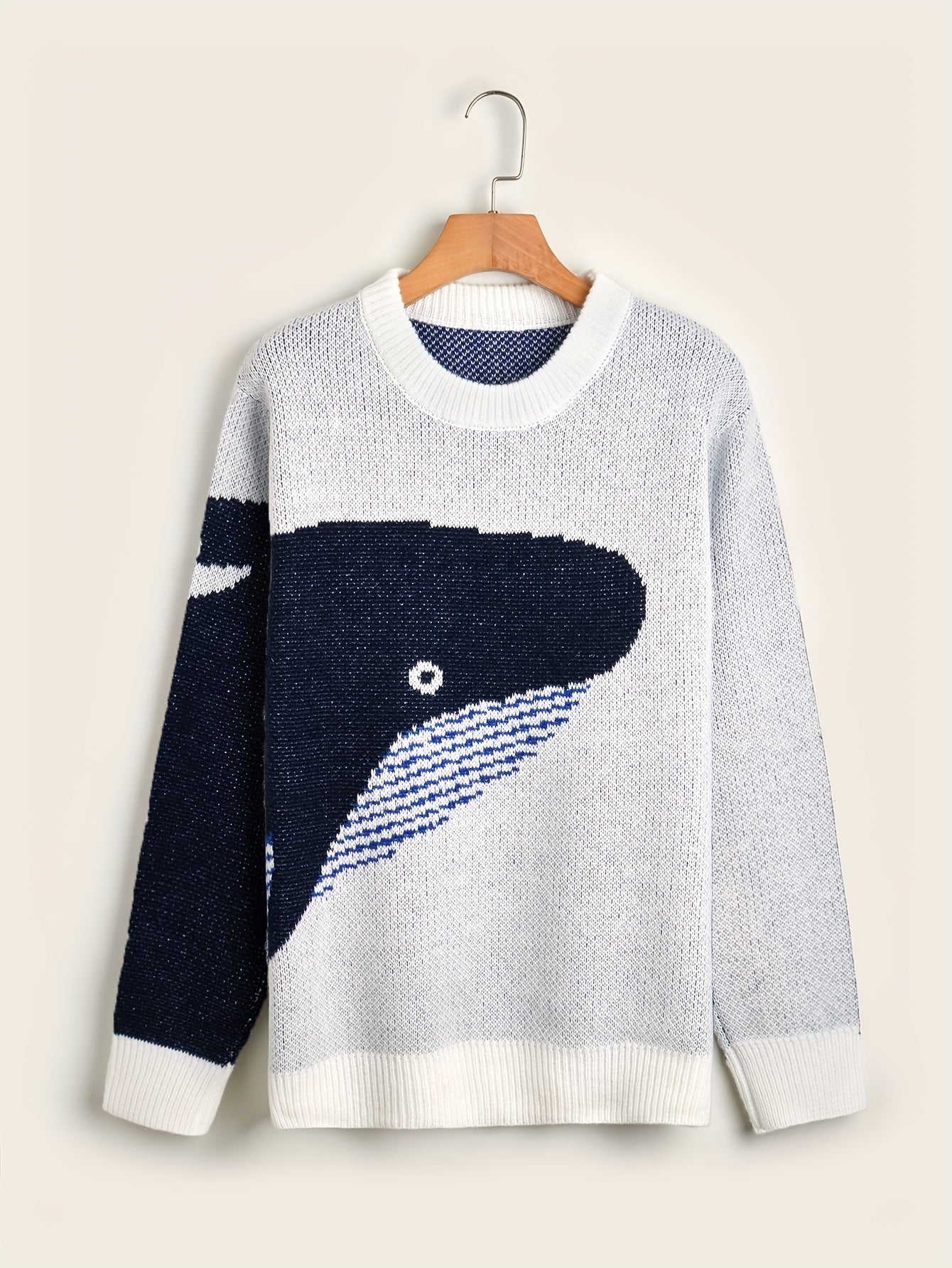 Vibonanza | Heren Wol Trui met Cartoon Walvis Print