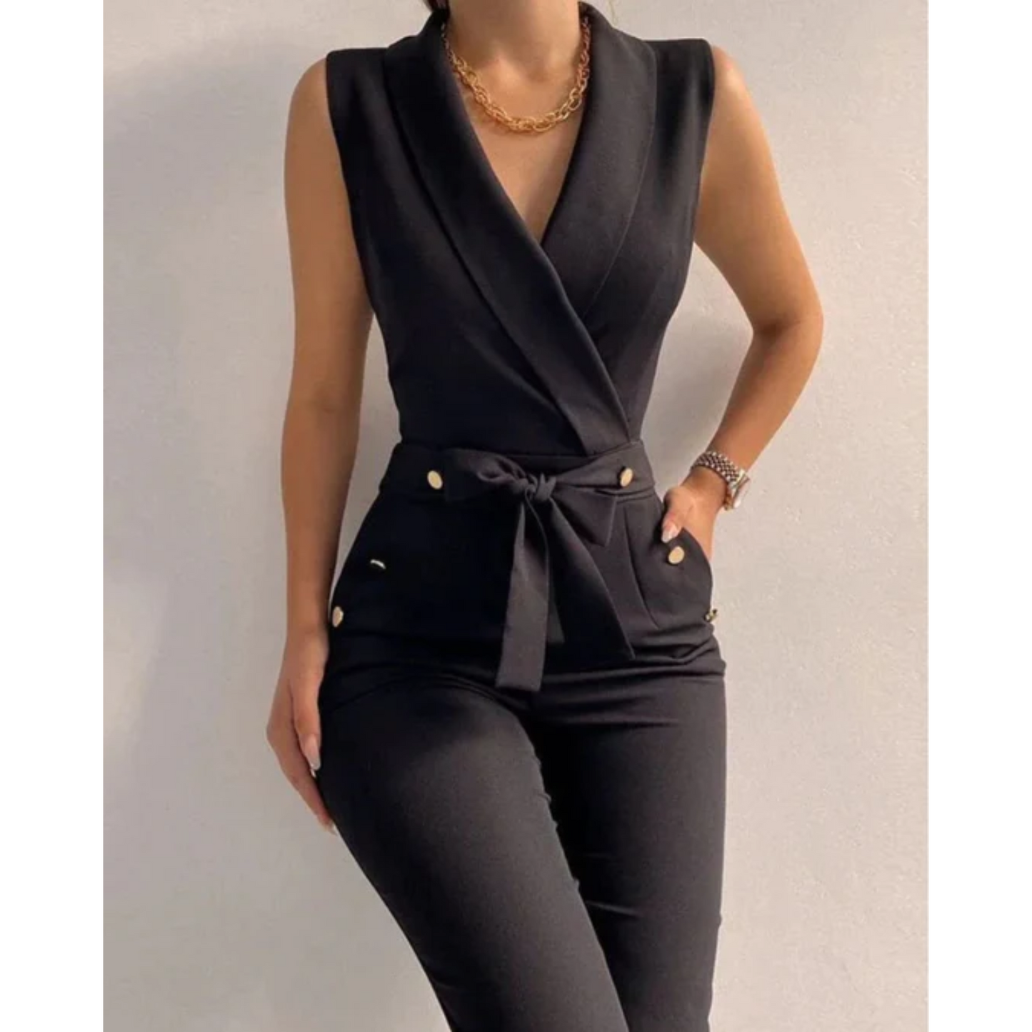 Vibonanza | Zwarte Mouwloze Dames Jumpsuit