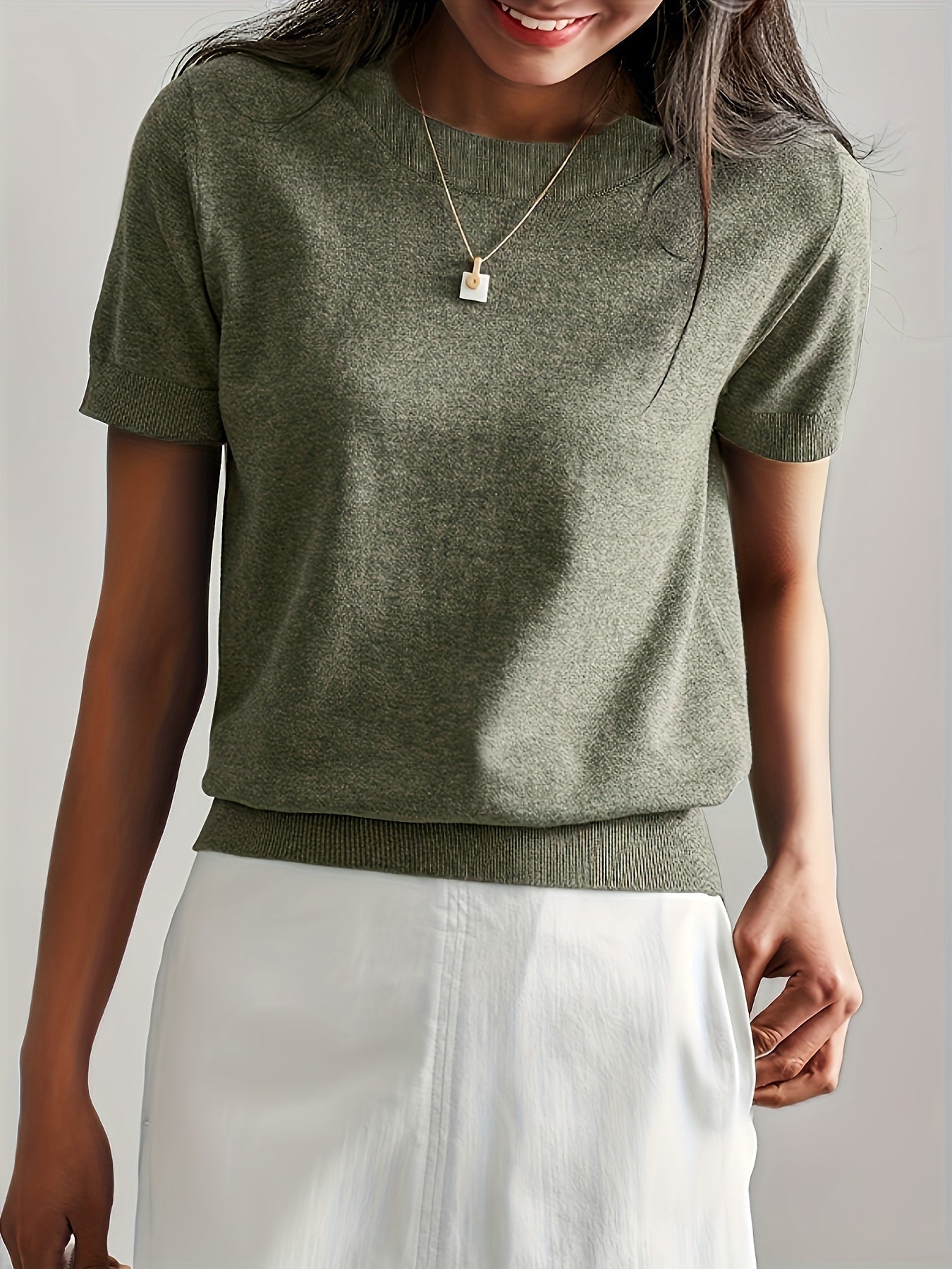 Vibonanza | Grijze T-shirt met Korte Mouw en Zomerstof